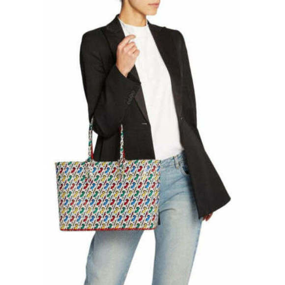 Christian Louboutin Cabata Small Leather Multicolor Red Tote Bag Pouch Italy NEW - Picture 2 of 10